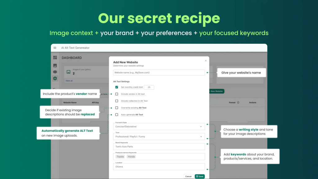 Secret recipe AI Alt Text Generator
